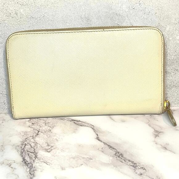 Prada Saffiano Cream Leather Zip Wallet Gold Hardware with Authenticity Card - Picture 3 of 12
